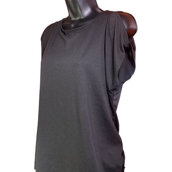 Shein Womens Black Blouse Open Back Tied Off Shoulder‎ Short Sleeve Size L 8/10 - Picture 2 of 10